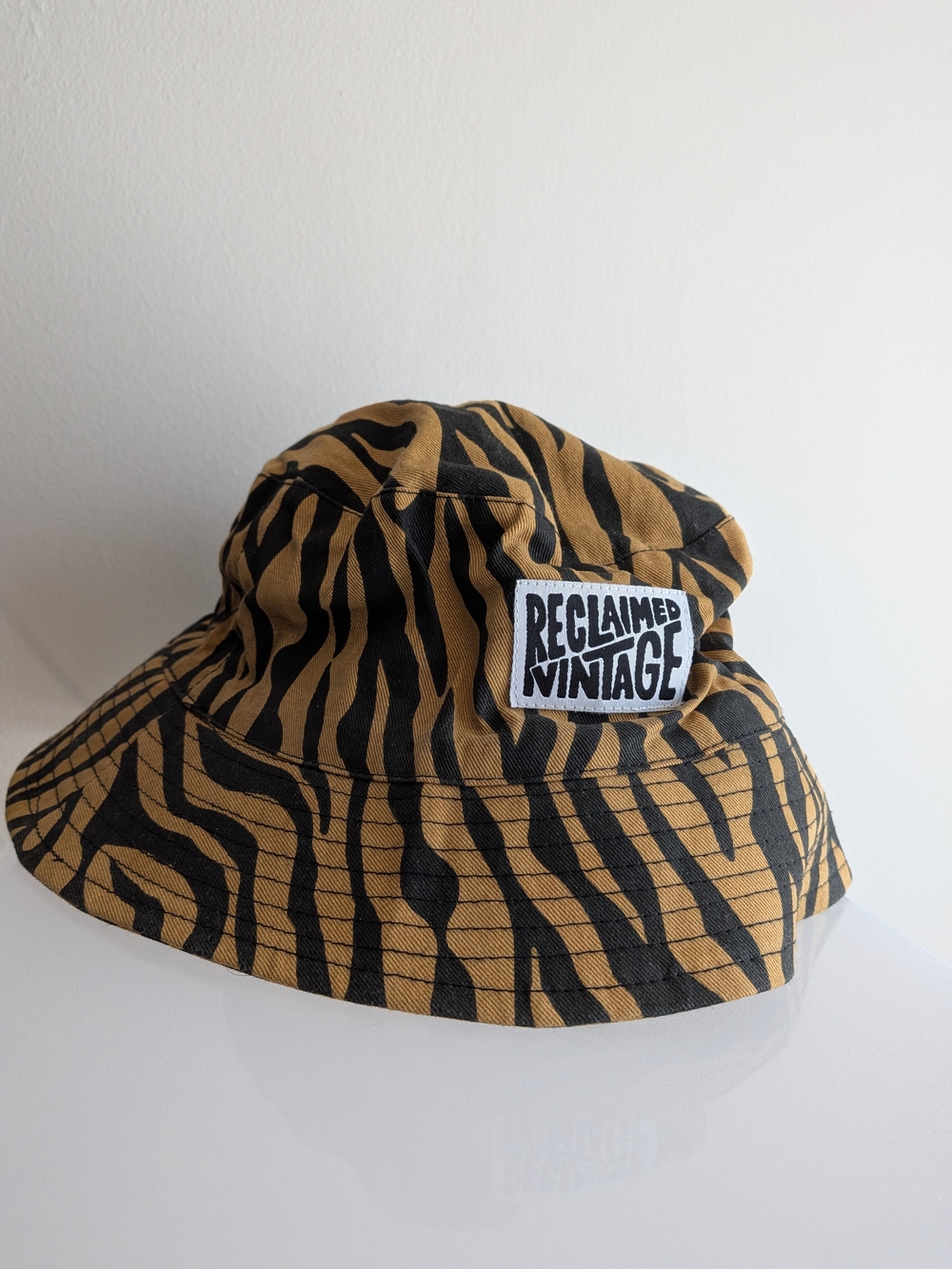 Reclaimed Vintage Mens Tan & Black Zebra Print Reversible Bucket Hat